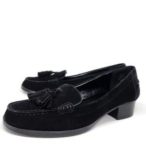 Lauren Ralph Lauren Pomona Black Suede Tasseled Moc-Toe Slip-On Loafers